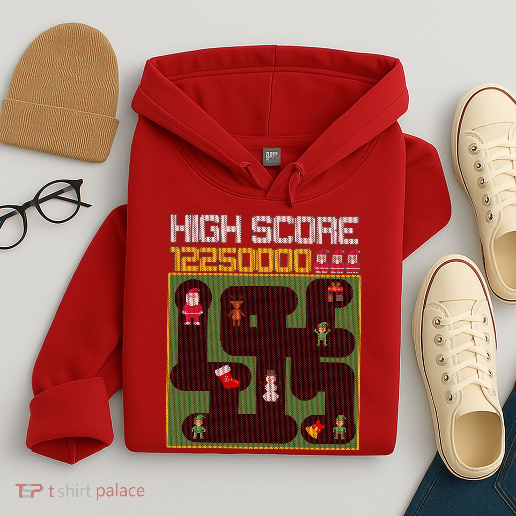 High Score 8-Bit Santa Game Ugly Christmas Hoodie