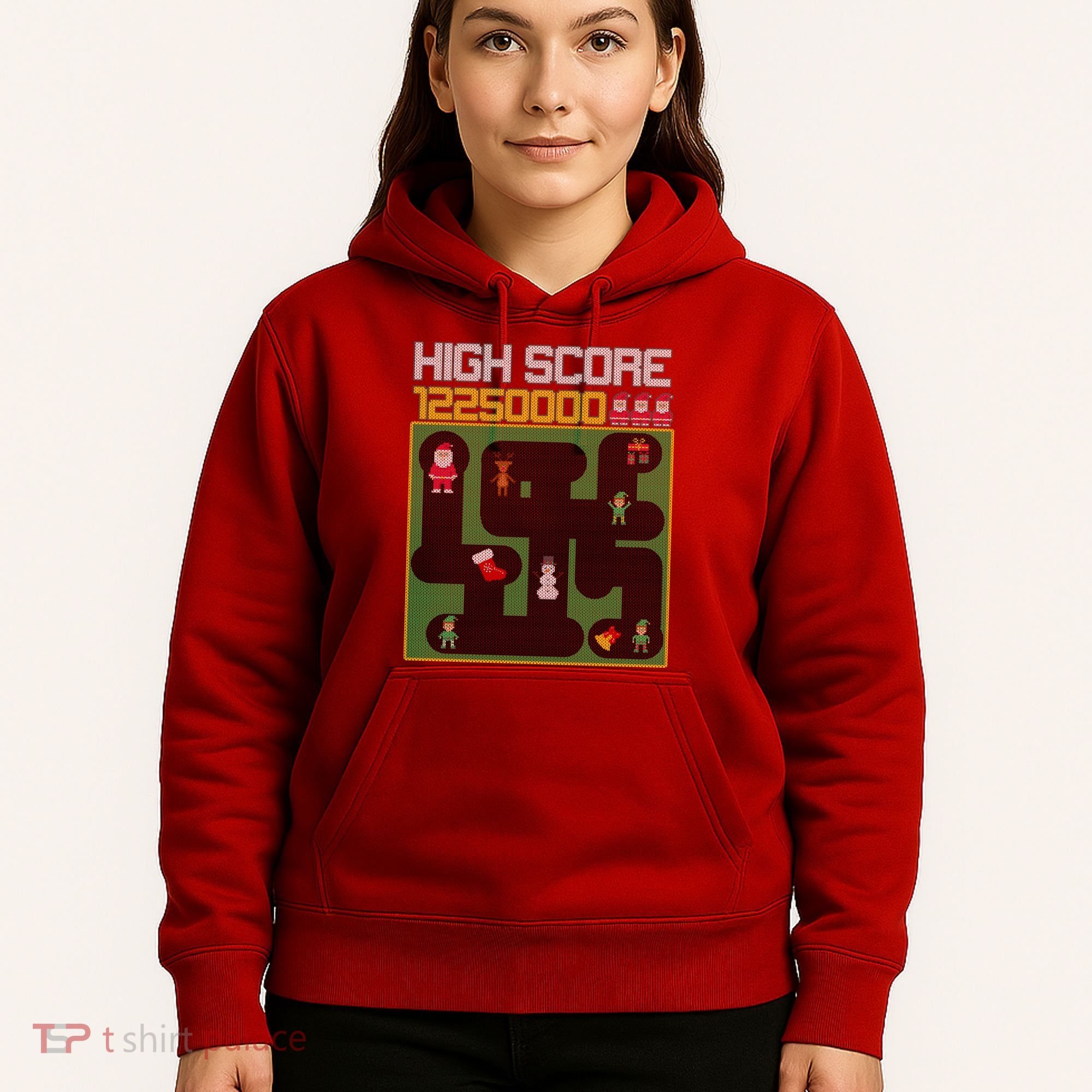 High Score 8-Bit Santa Game Ugly Christmas Hoodie