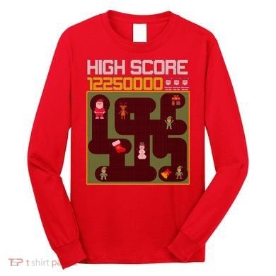 High Score 8-Bit Santa Game Ugly Christmas Long Sleeve Shirt