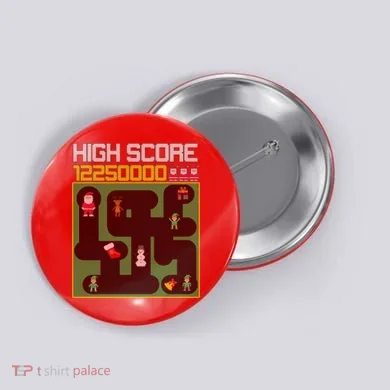 High Score 8-Bit Santa Game Ugly Christmas Button