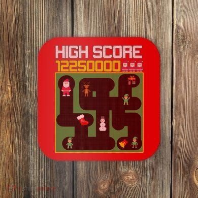 High Score 8-Bit Santa Game Ugly Christmas Coaster
