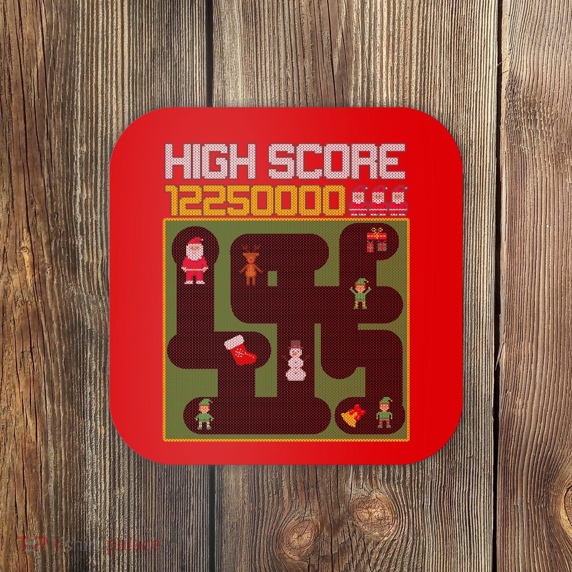 High Score 8-Bit Santa Game Ugly Christmas Coaster