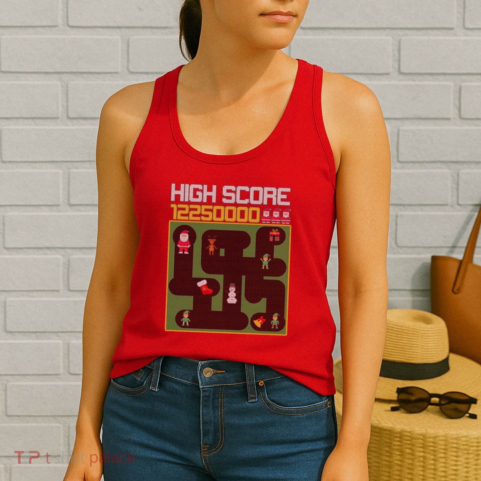 High Score 8-Bit Santa Game Ugly Christmas Women's Tank Top