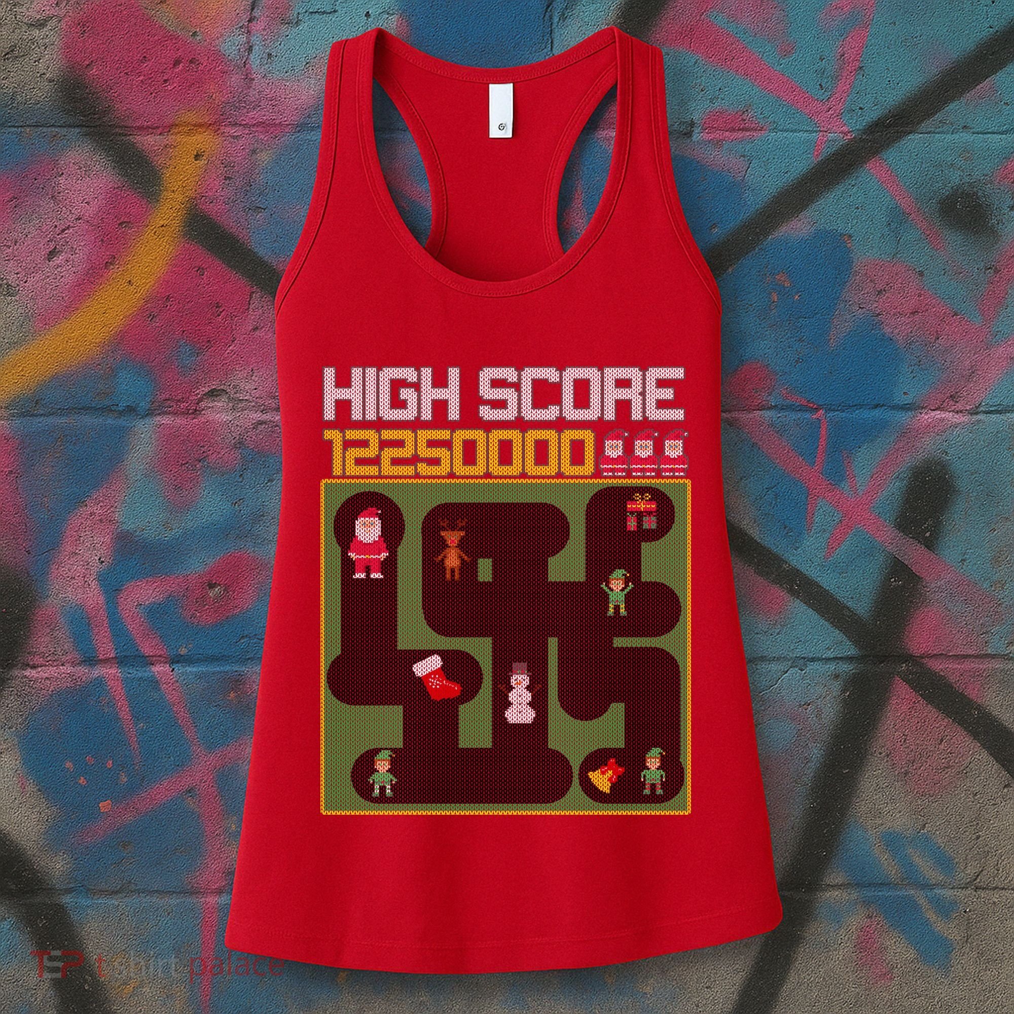 High Score 8-Bit Santa Game Ugly Christmas Women's Tank Top