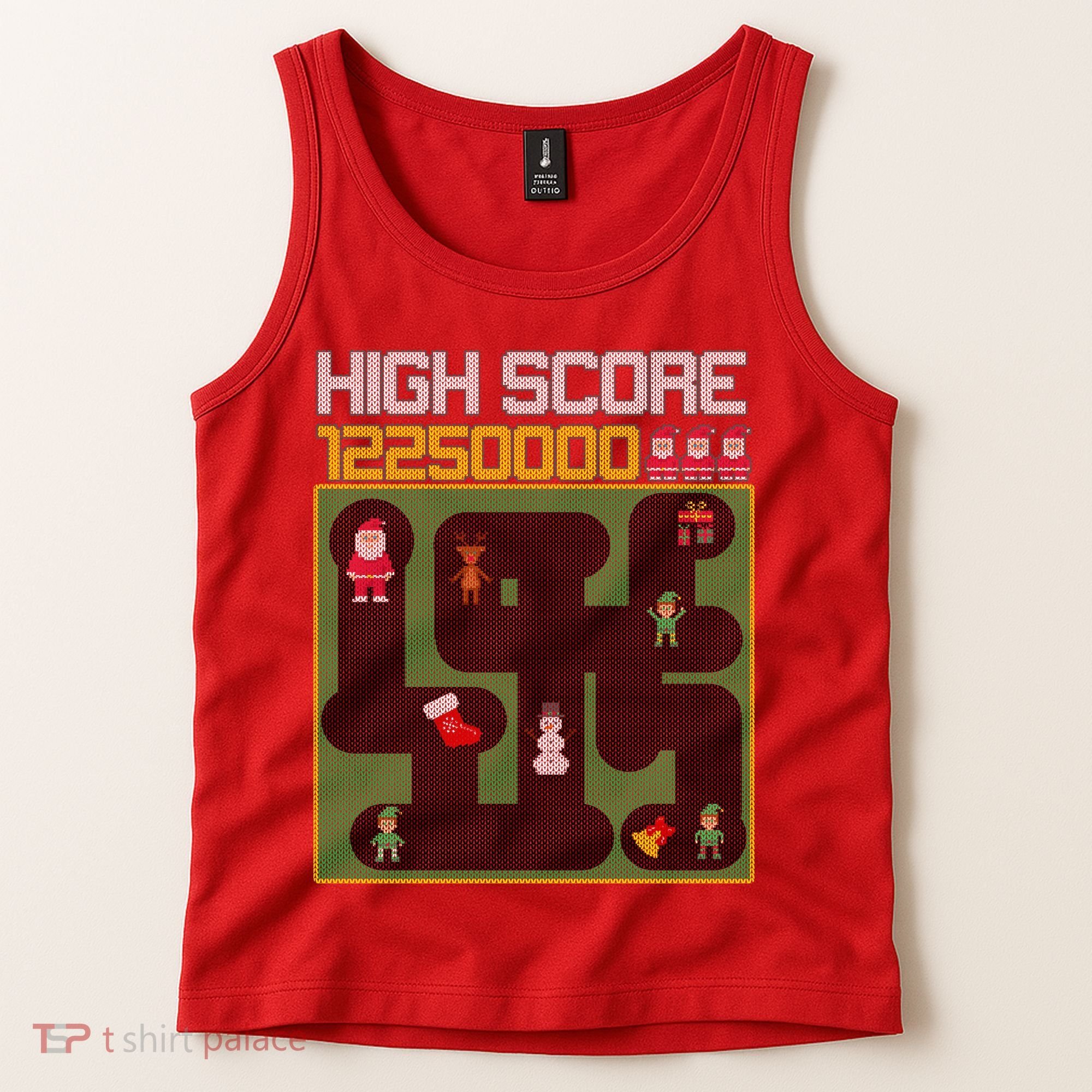 High Score 8-Bit Santa Game Ugly Christmas Tank Top