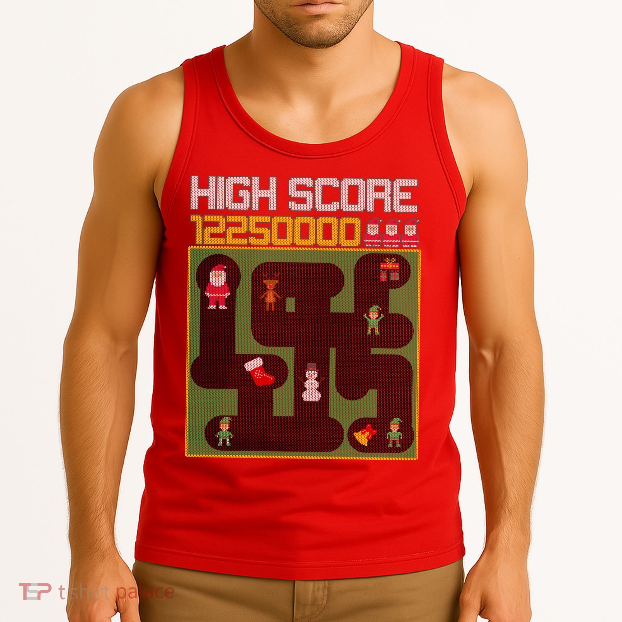 High Score 8-Bit Santa Game Ugly Christmas Tank Top