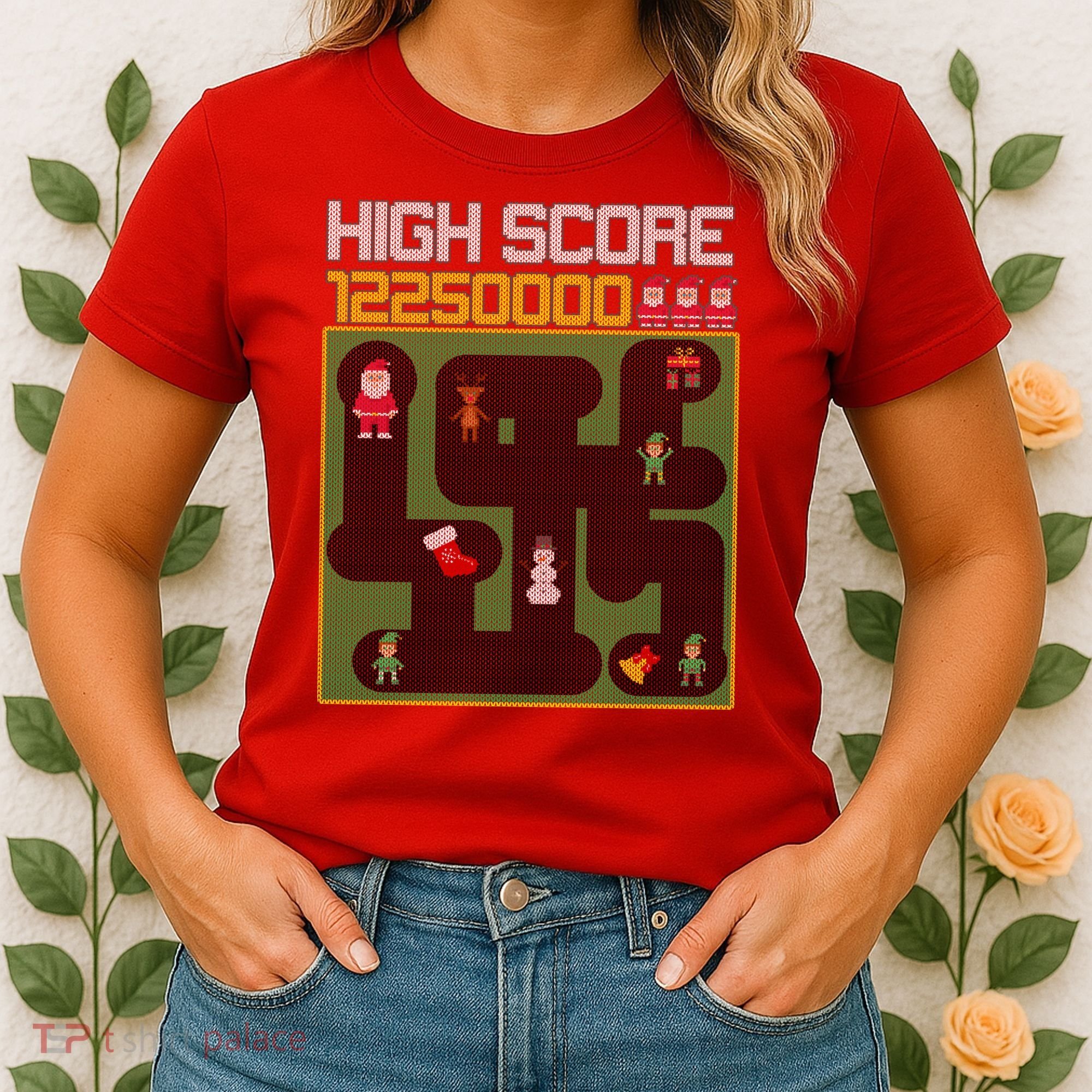 High Score 8-Bit Santa Game Ugly Christmas Women's T-Shirt