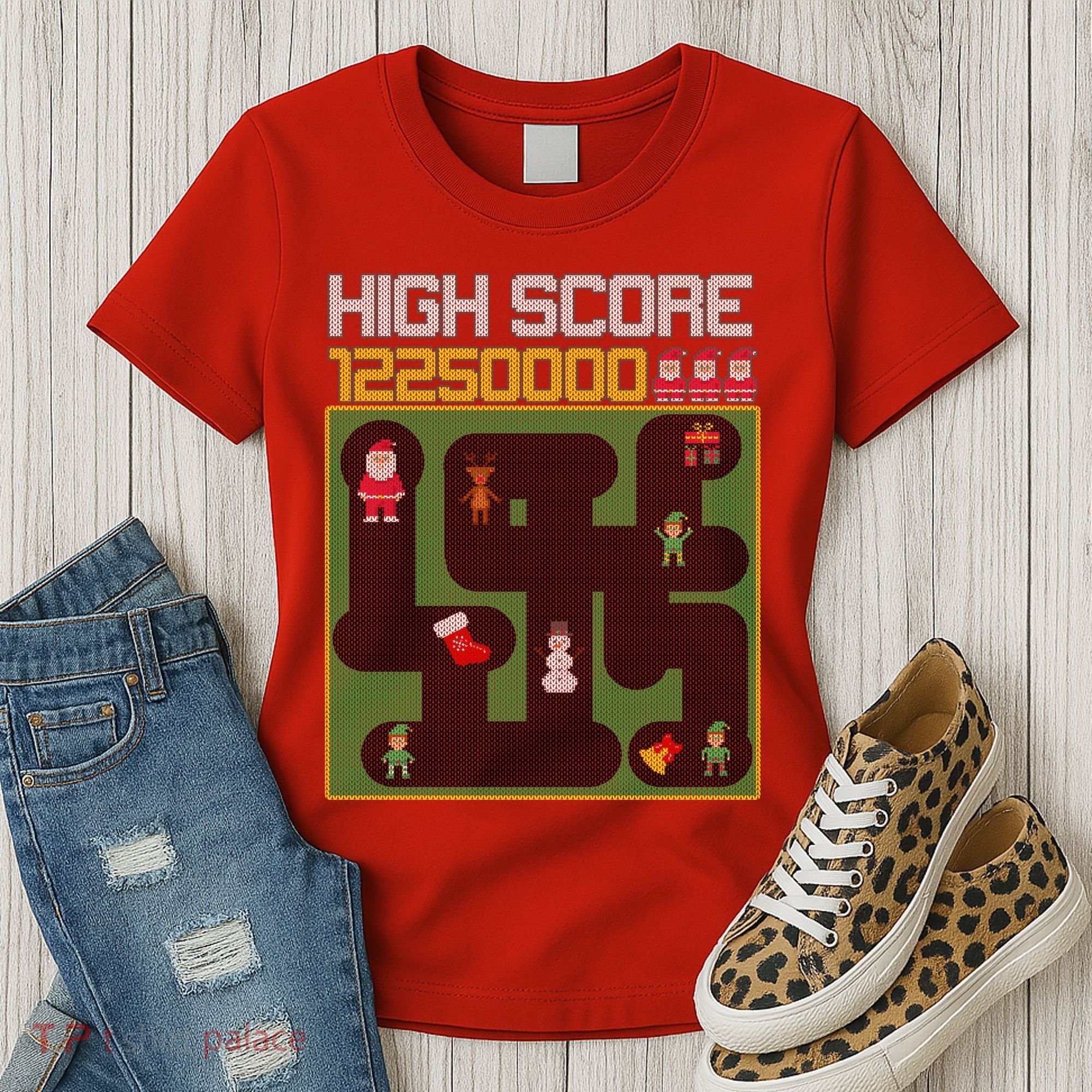 High Score 8-Bit Santa Game Ugly Christmas Women's T-Shirt