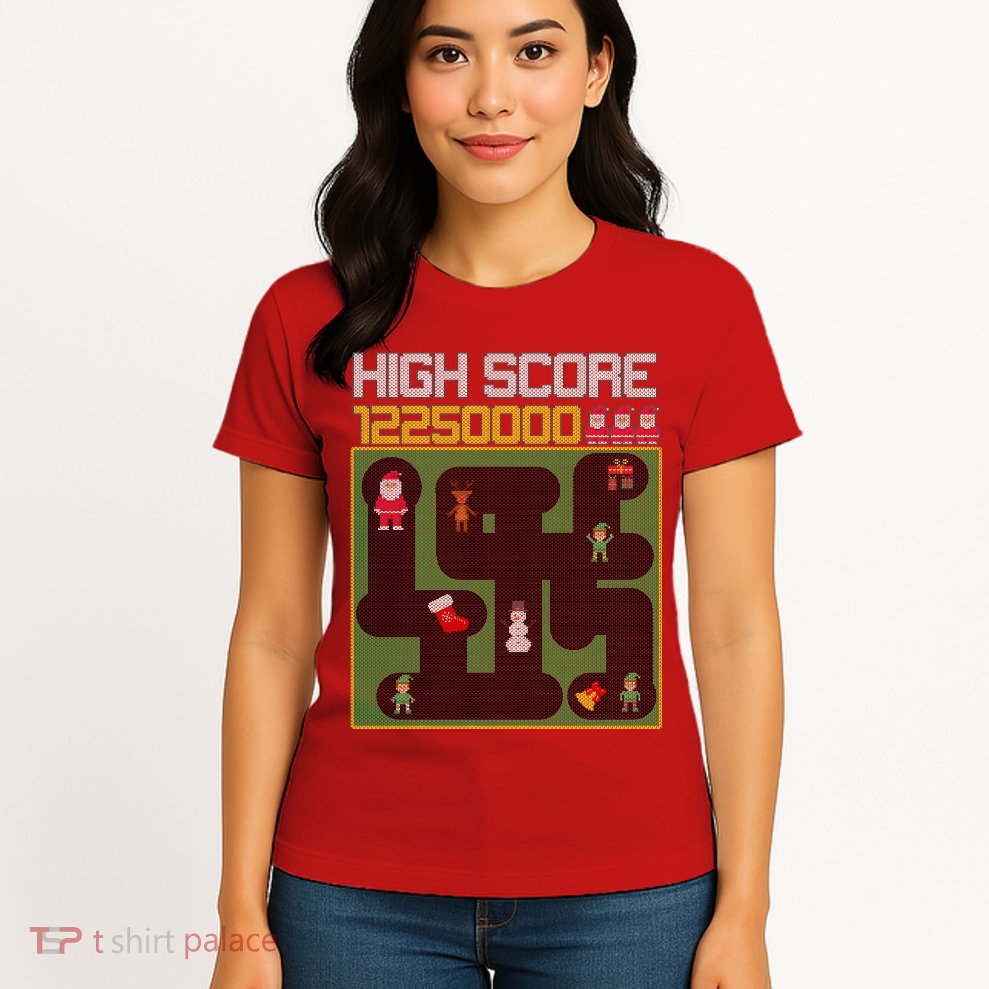 High Score 8-Bit Santa Game Ugly Christmas Women's T-Shirt