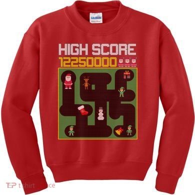 High Score 8-Bit Santa Game Ugly Christmas Kids Sweatshirt