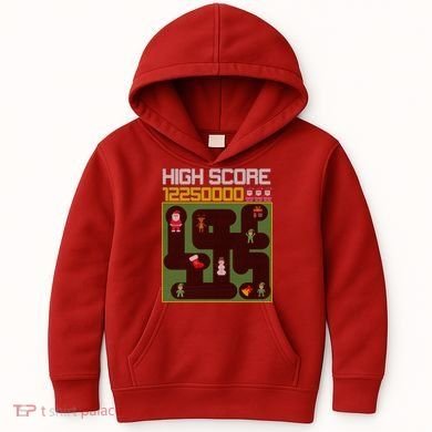 High Score 8-Bit Santa Game Ugly Christmas Kids Hoodie