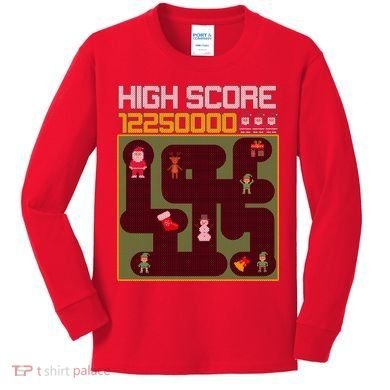 High Score 8-Bit Santa Game Ugly Christmas Kids Long Sleeve Shirt