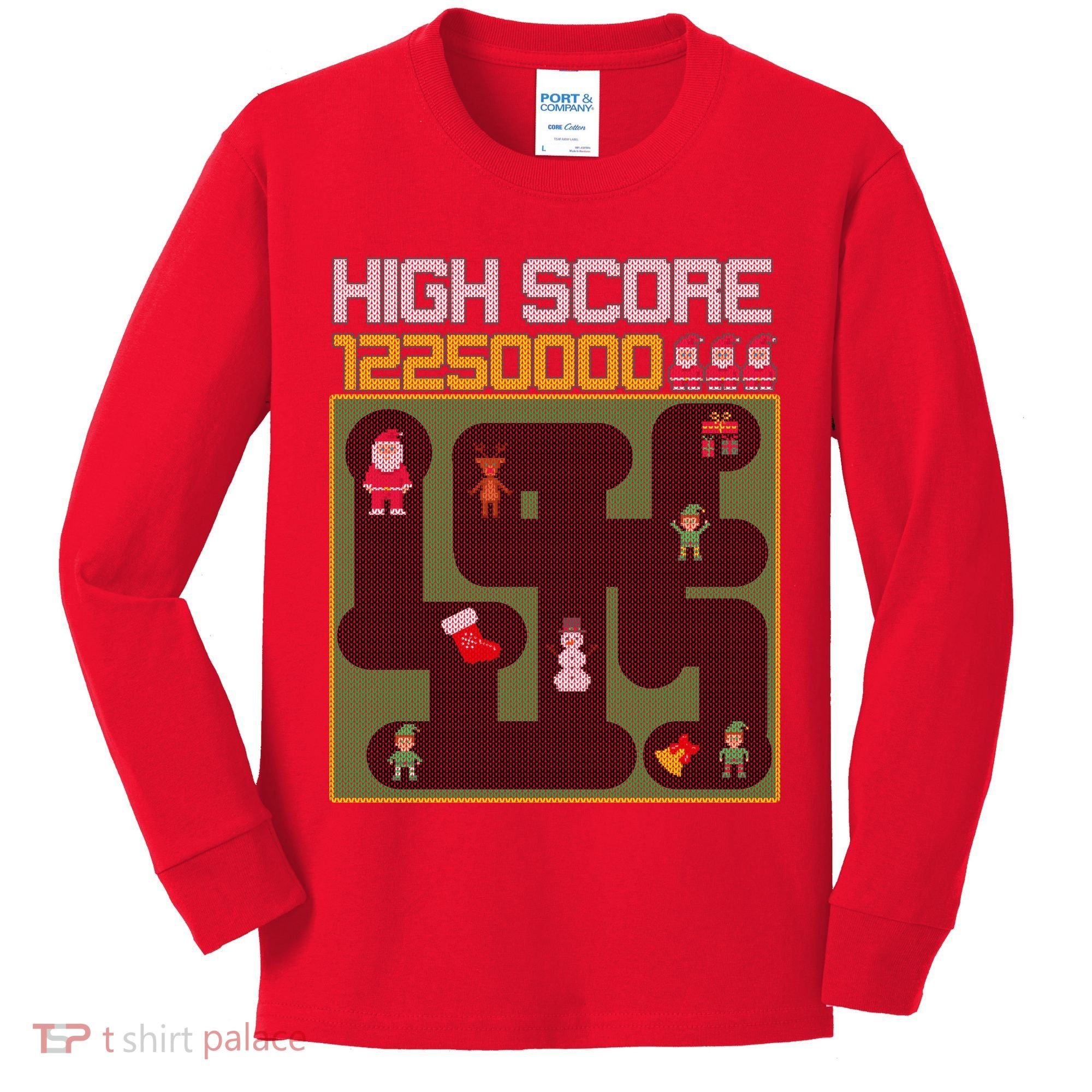 High Score 8-Bit Santa Game Ugly Christmas Kids Long Sleeve Shirt