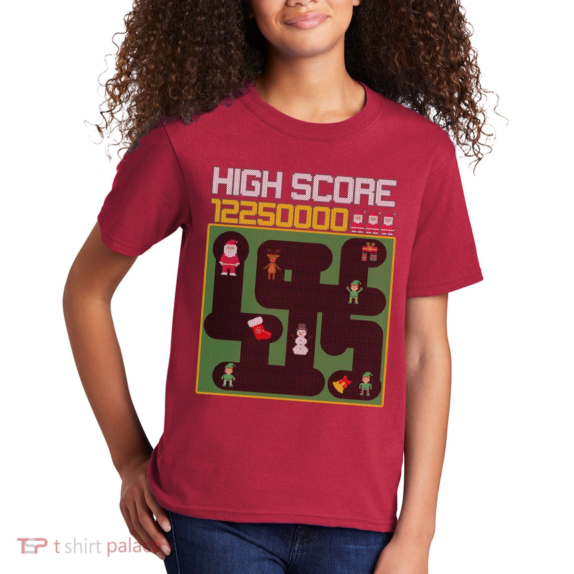 High Score 8-Bit Santa Game Ugly Christmas Kids T-Shirt