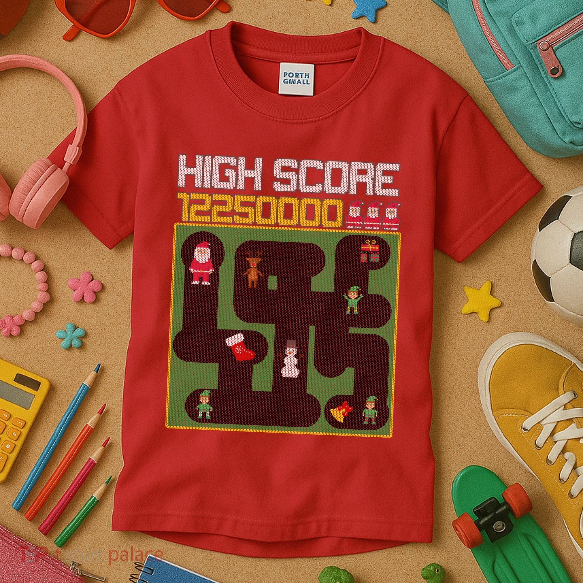 High Score 8-Bit Santa Game Ugly Christmas Kids T-Shirt