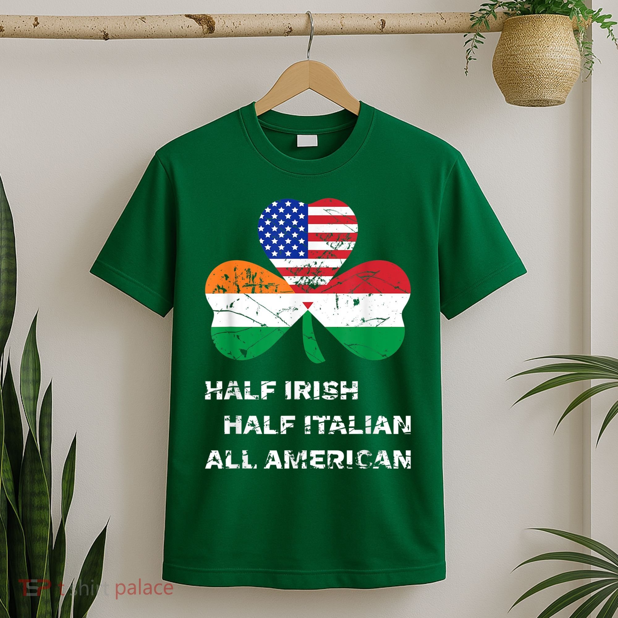 Half Irish Half Italian All American Flag Shamrock Heritage T-Shirt
