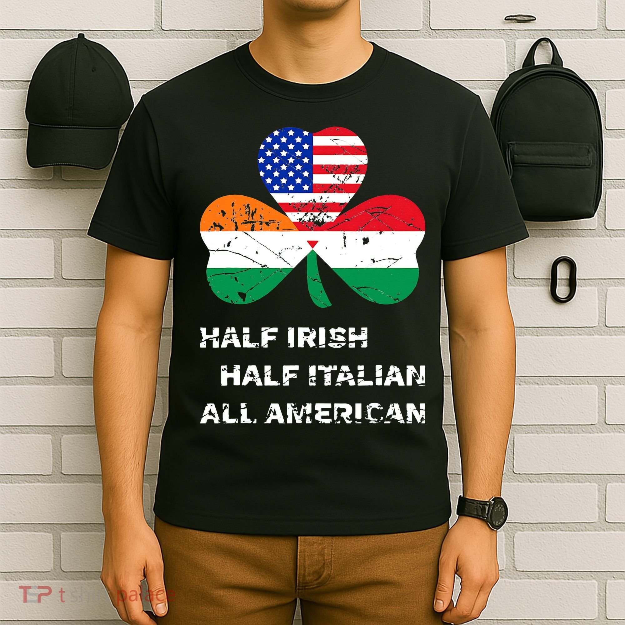 Half Irish Half Italian All American Flag Shamrock T-Shirt