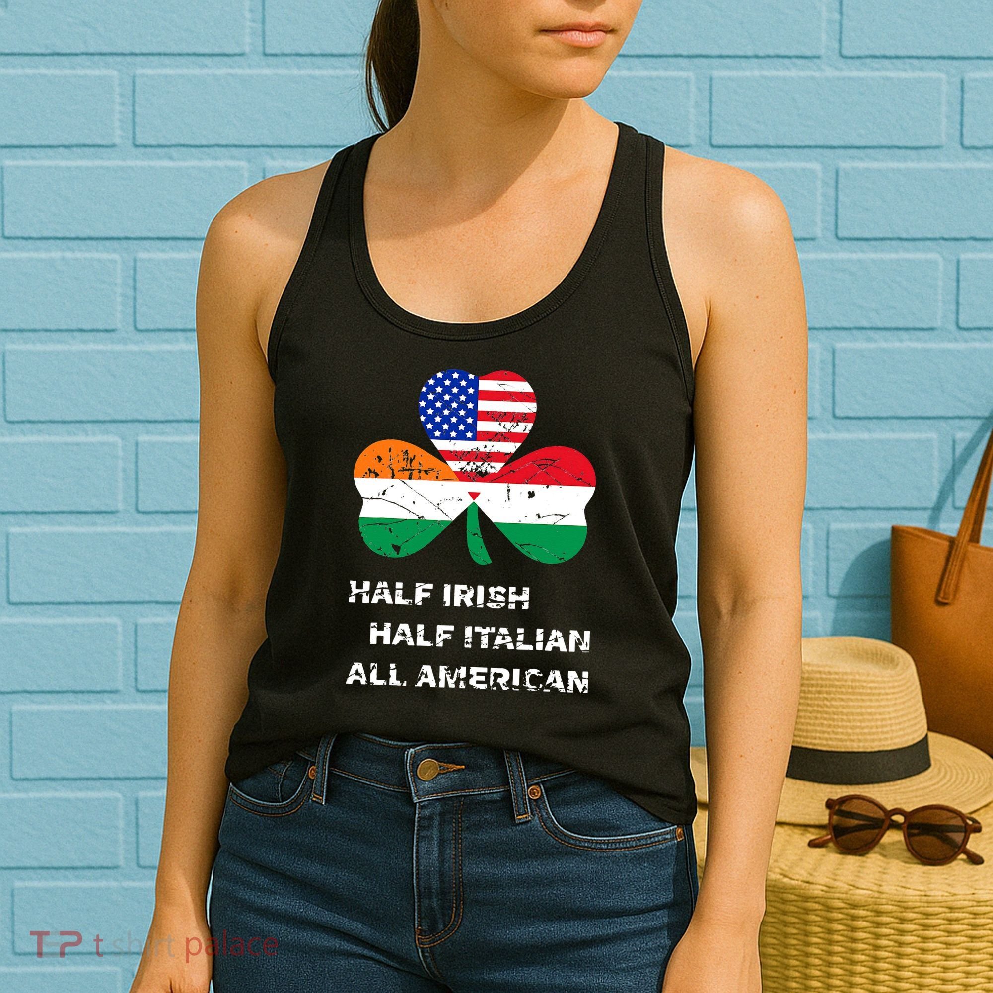Half Irish Half Italian All American Flag Shamrock Women's Tank Top