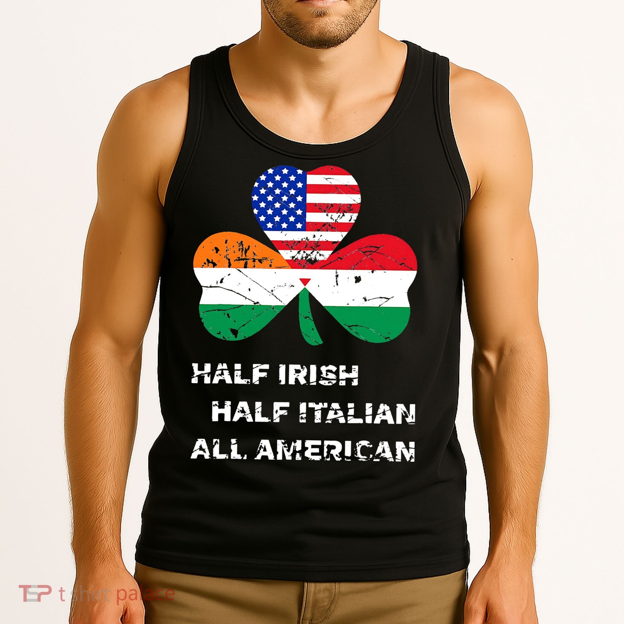 Half Irish Half Italian All American Flag Shamrock Tank Top