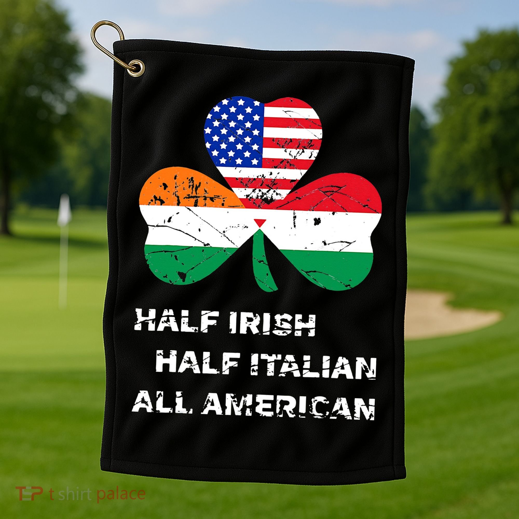 Half Irish Half Italian All American Flag Shamrock Golf Towel