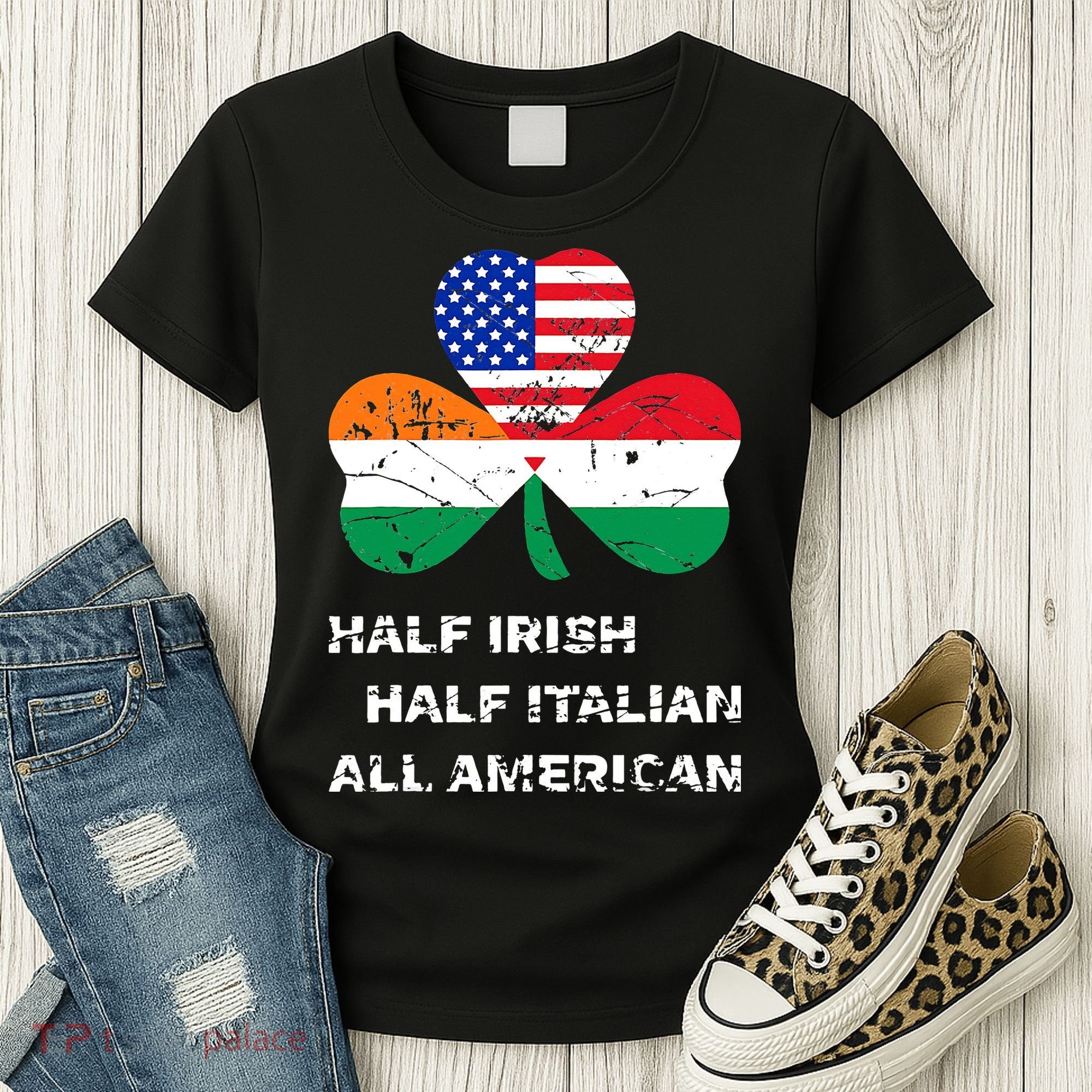 Half Irish Half Italian All American Flag Shamrock Women's T-Shirt
