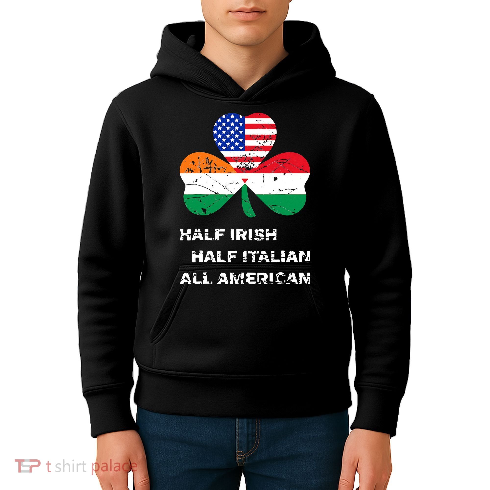 Half Irish Half Italian All American Flag Shamrock Kids Hoodie