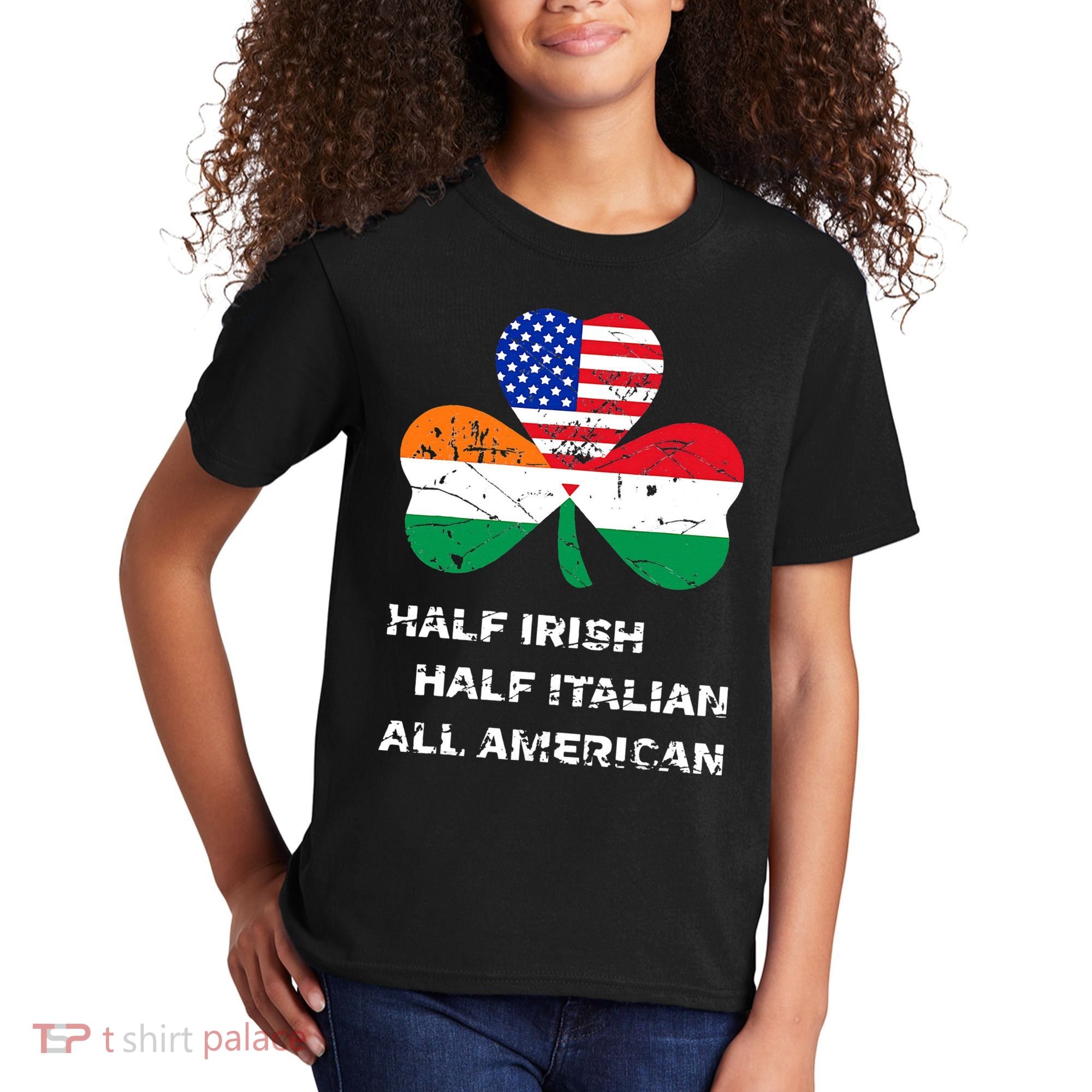 Half Irish Half Italian All American Flag Shamrock Kids T-Shirt