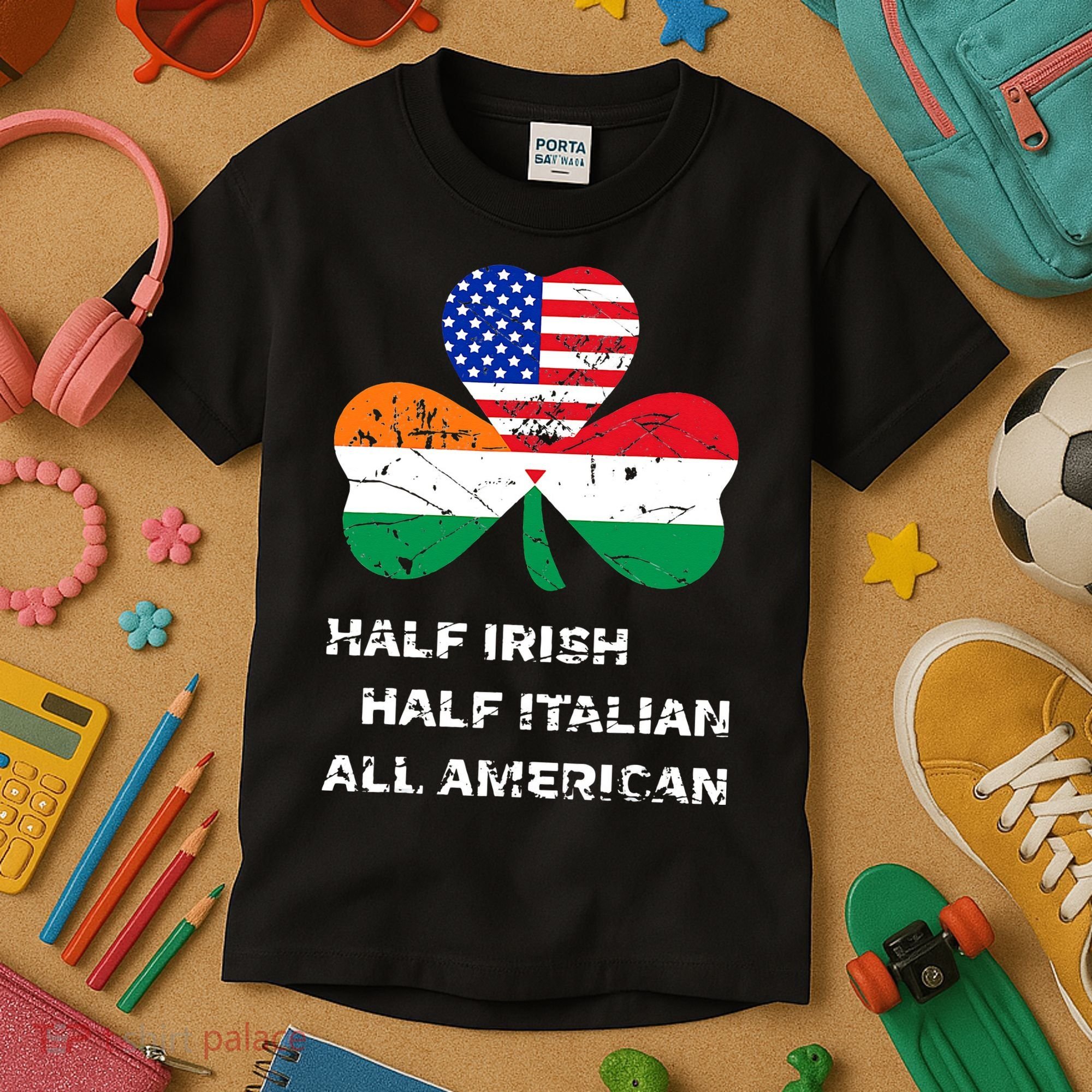 Half Irish Half Italian All American Flag Shamrock Kids T-Shirt