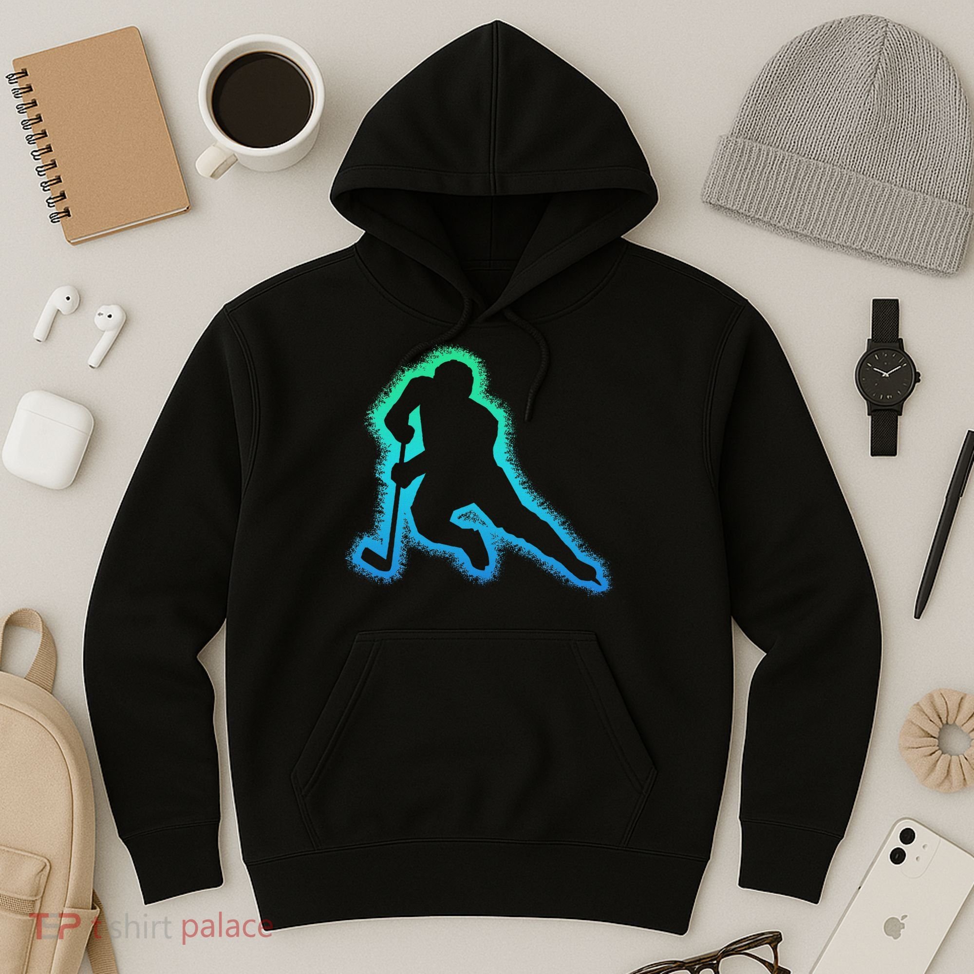 Hockey Ice Hockey, Black Hoodie