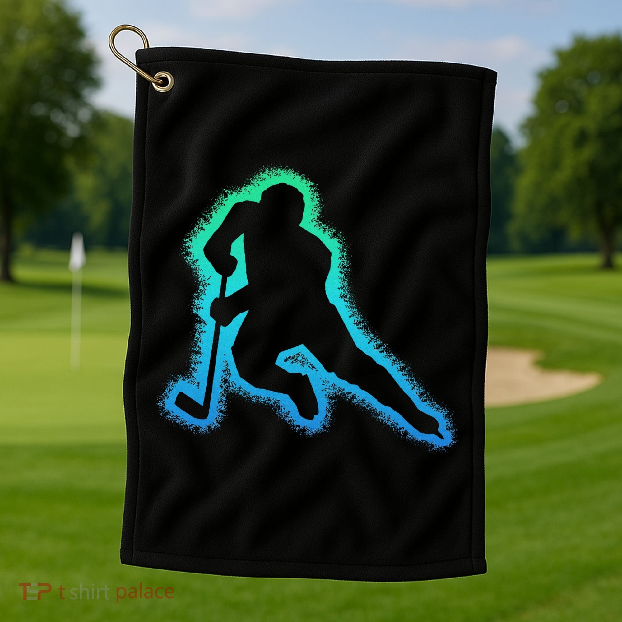 Hockey Ice Hockey, Black Golf Towel