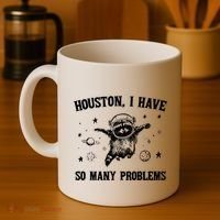 Houston I Have So Many Problems Raccoon In Space Retro 90s Graphic Coffee Mug thumb 4