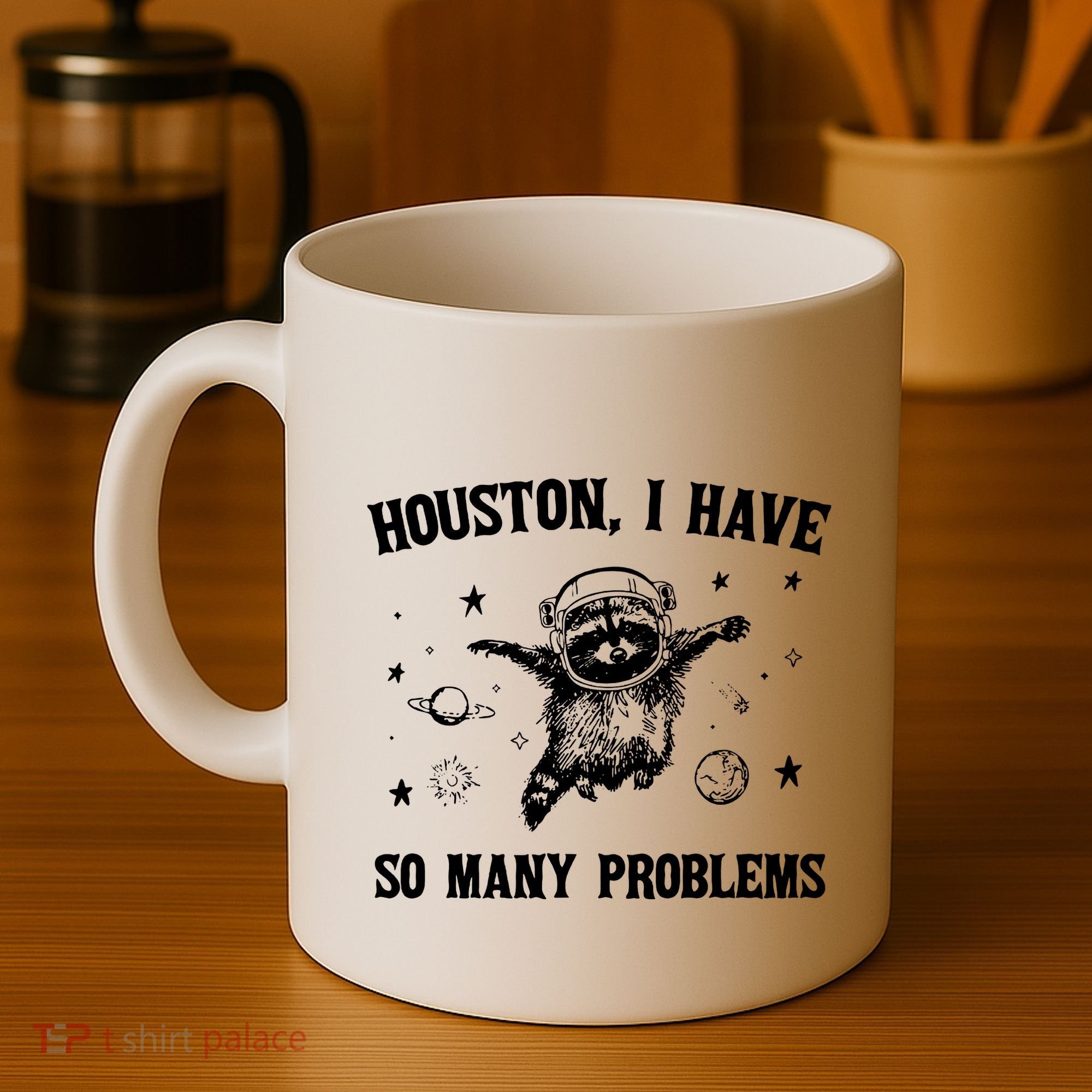 Houston I Have So Many Problems Raccoon In Space Retro 90s Graphic Coffee Mug