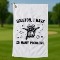 Houston I Have So Many Problems Raccoon In Space Retro 90s Graphic Golf Towel thumb 1