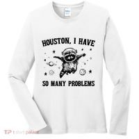 Houston I Have So Many Problems Raccoon In Space Retro 90s Graphic Women's Long Sleeve Shirt thumb 0