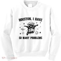 Houston I Have So Many Problems Raccoon In Space Retro 90s Graphic Kids Sweatshirt thumb 0