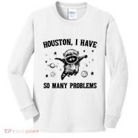 Houston I Have So Many Problems Raccoon In Space Retro 90s Graphic Kids Long Sleeve Shirt thumb 0