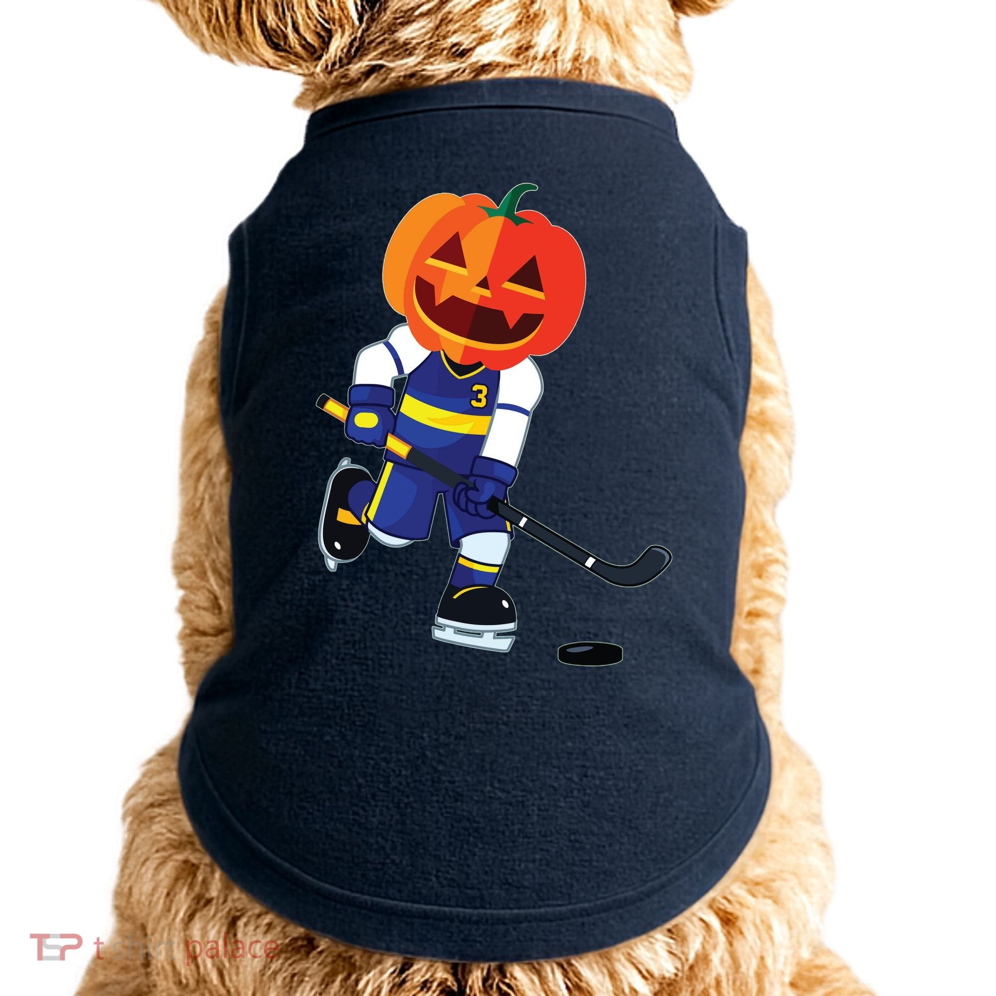 Halloween Ice Hockey Player Pumpkin Head Scary Gift Doggie Tank