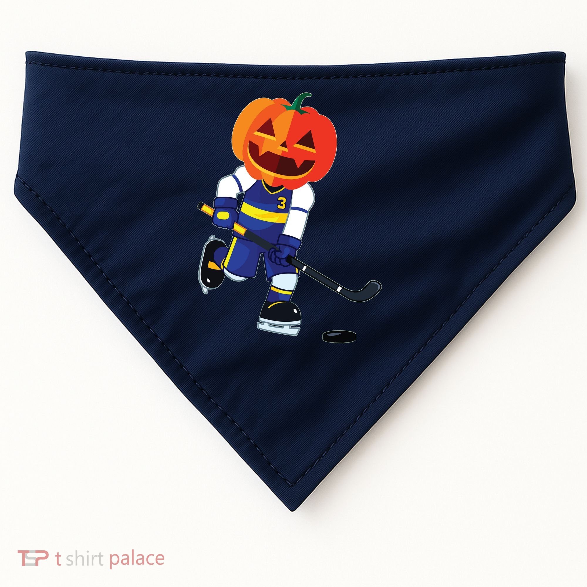 Halloween Ice Hockey Player Pumpkin Head Scary Gift USA-Made Doggie Bandana