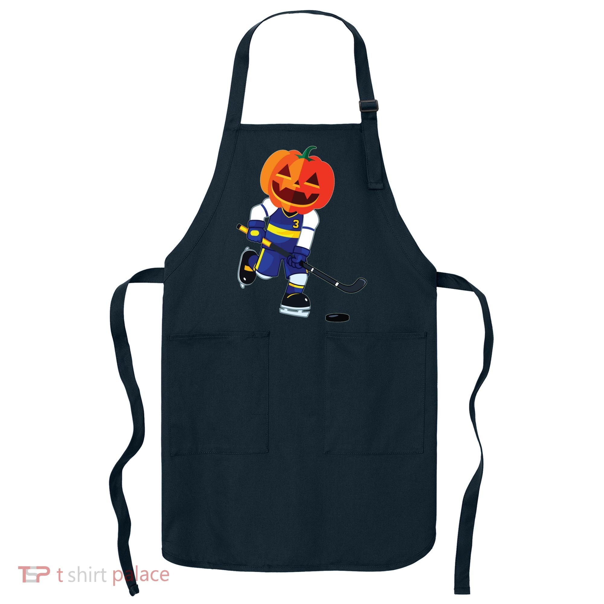 Halloween Ice Hockey Player Pumpkin Head Scary Gift Apron