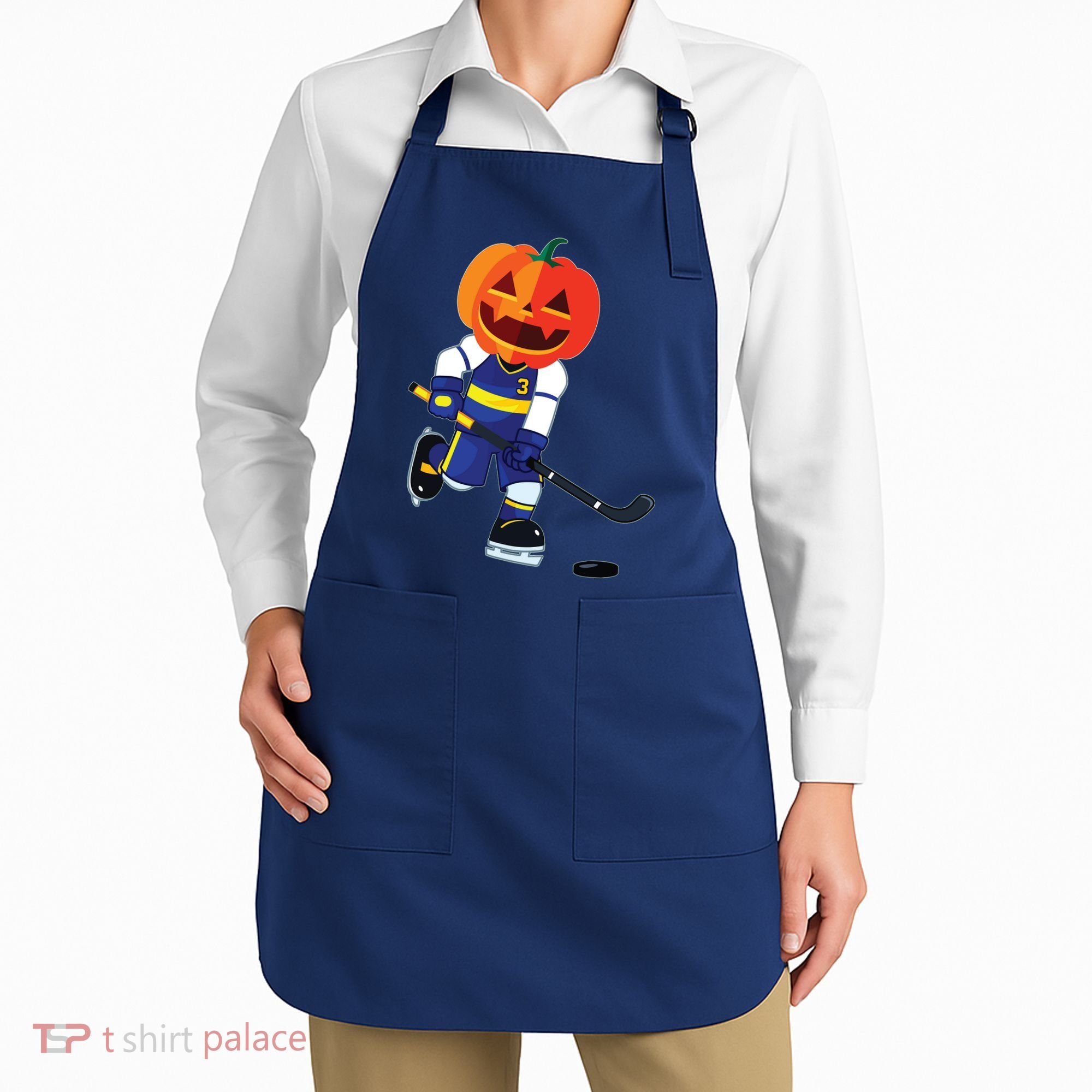 Halloween Ice Hockey Player Pumpkin Head Scary Gift Apron