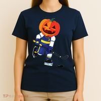 Halloween Ice Hockey Player Pumpkin Head Scary Gift T-Shirt thumb 4
