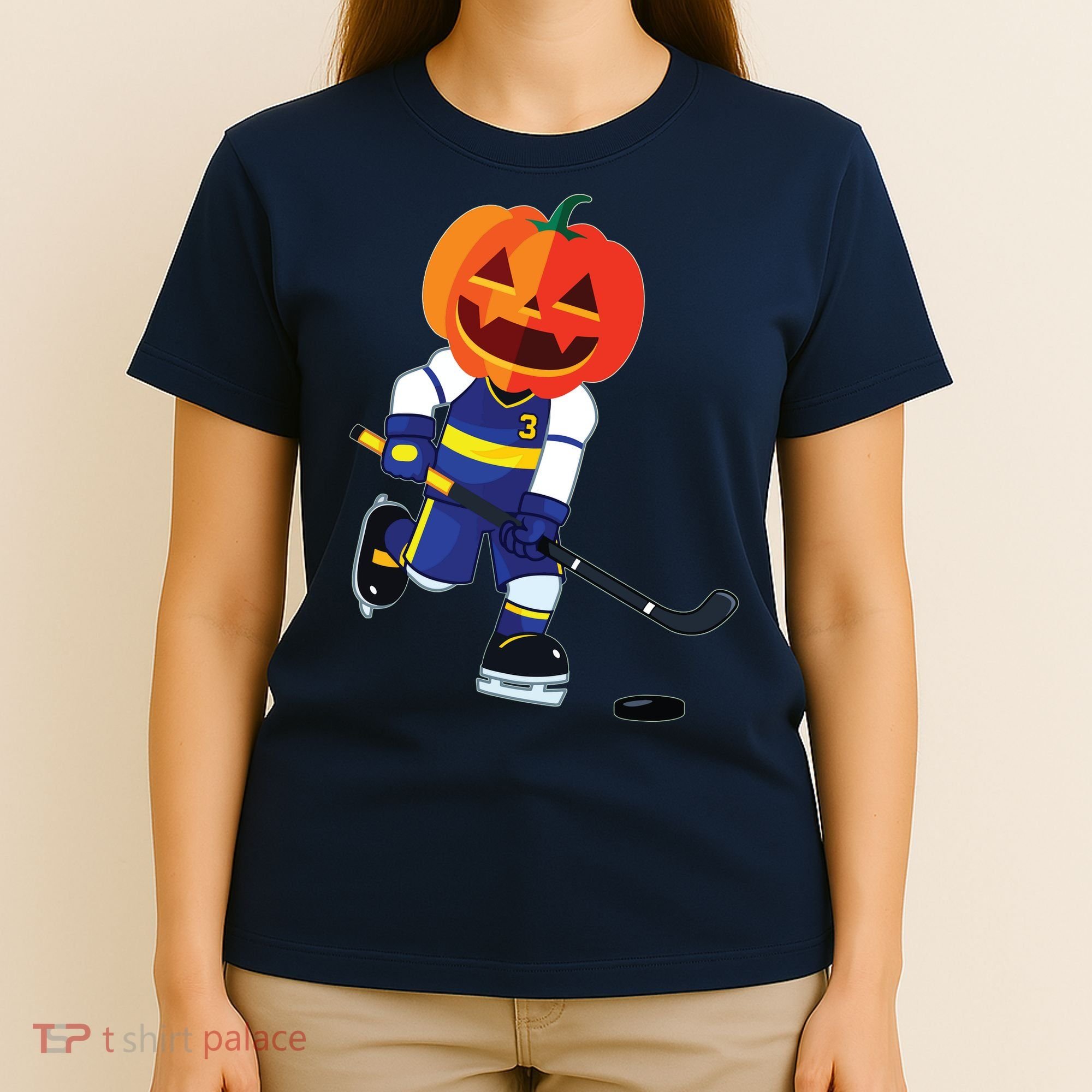 Halloween Ice Hockey Player Pumpkin Head Scary Gift T-Shirt