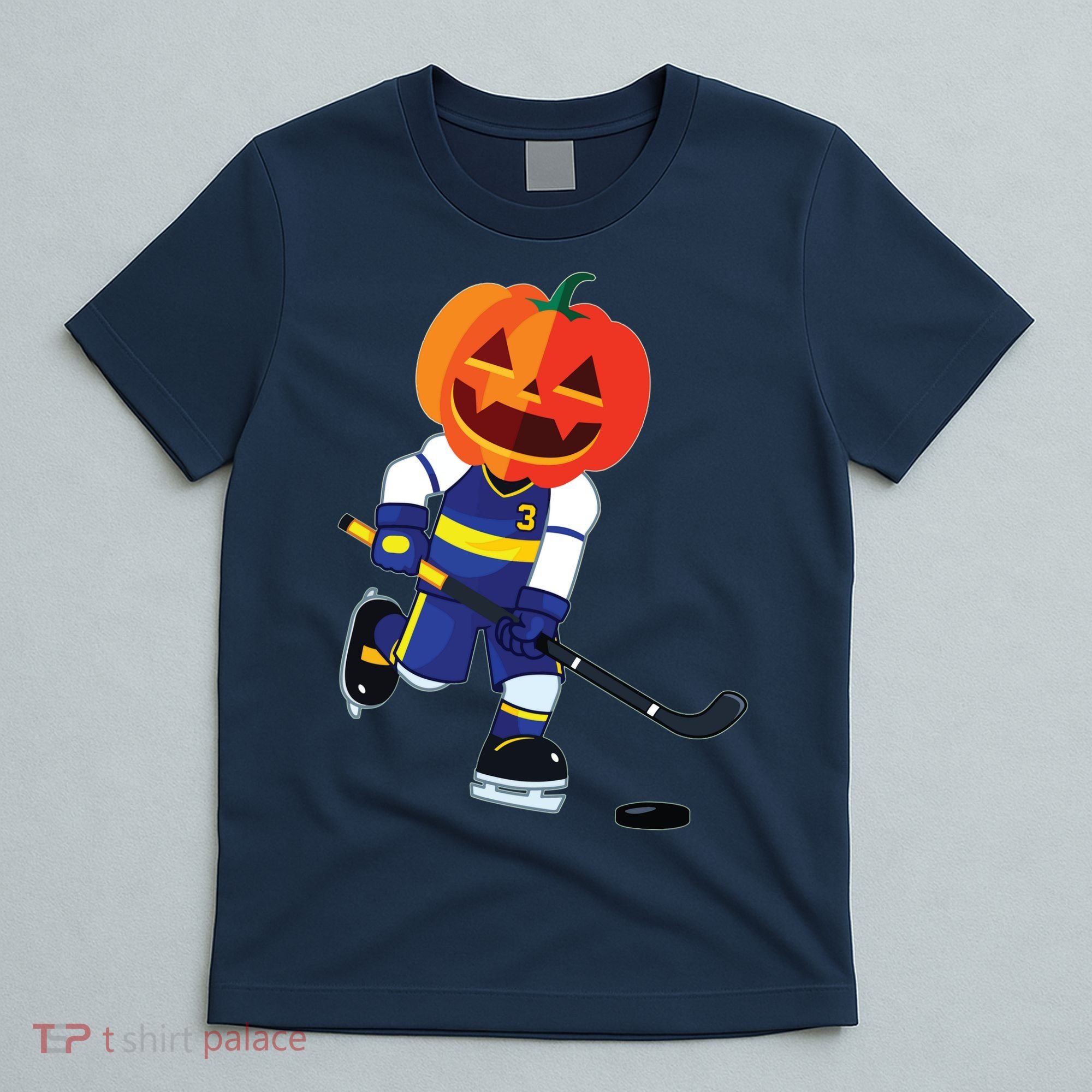 Halloween Ice Hockey Player Pumpkin Head Scary Gift T-Shirt