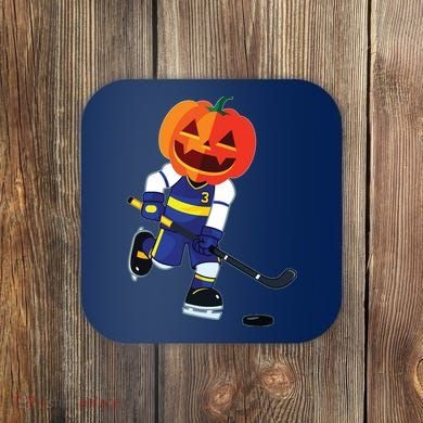 Halloween Ice Hockey Player Pumpkin Head Scary Gift Coaster