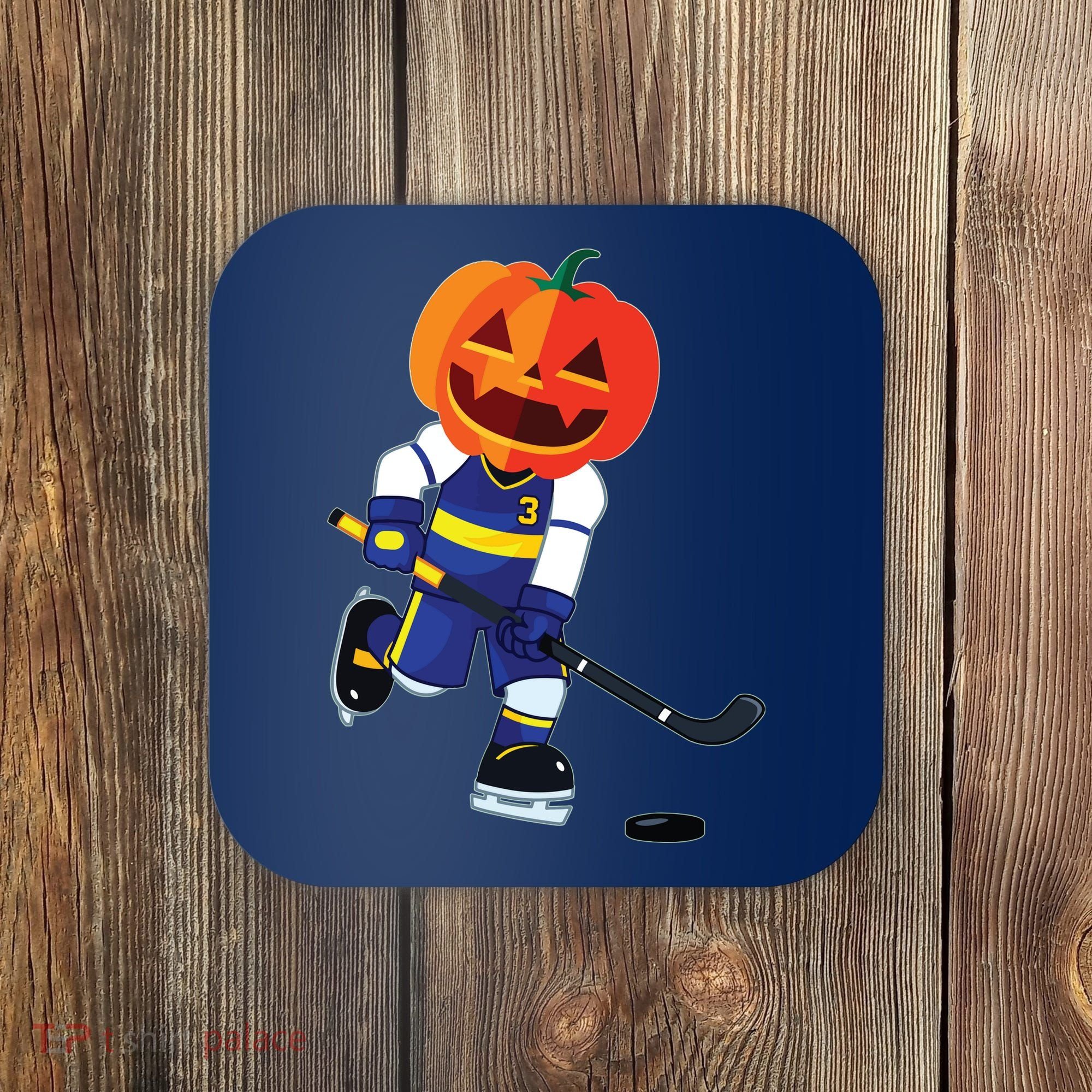 Halloween Ice Hockey Player Pumpkin Head Scary Gift Coaster