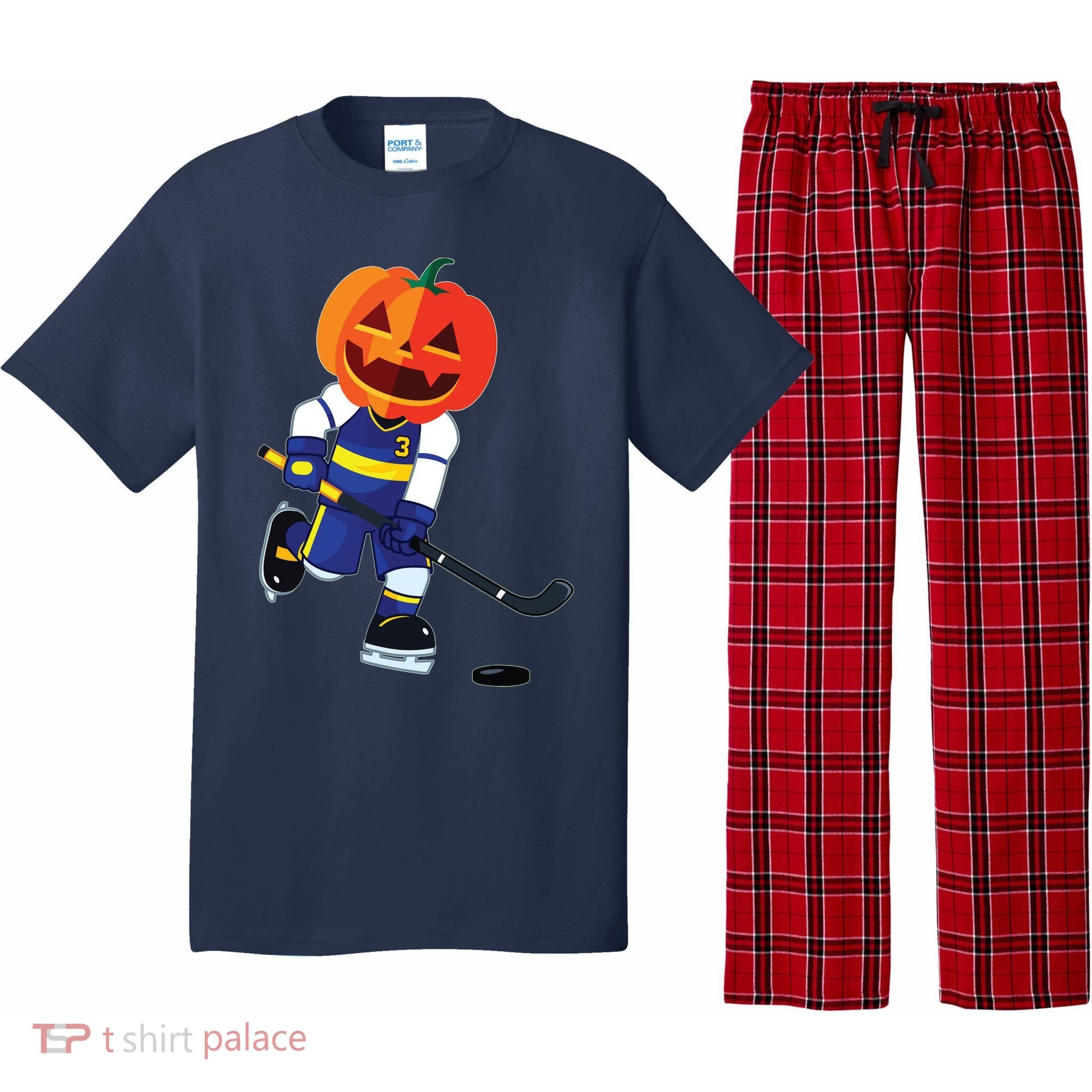 Halloween Ice Hockey Player Pumpkin Head Scary Gift Pajama Set