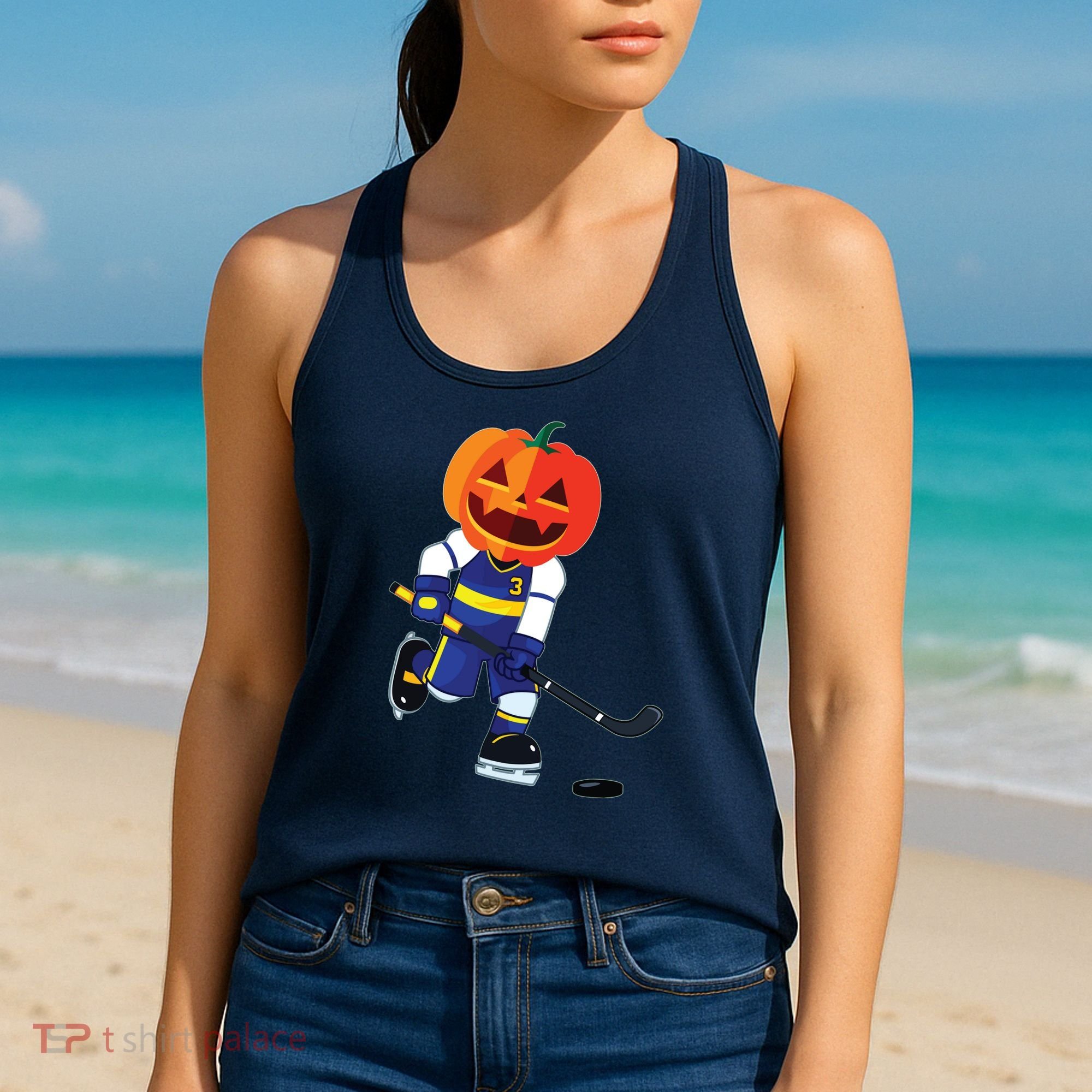 Halloween Ice Hockey Player Pumpkin Head Scary Gift Women's Tank Top