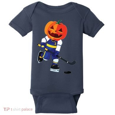 Halloween Ice Hockey Player Pumpkin Head Scary Gift Baby Bodysuit