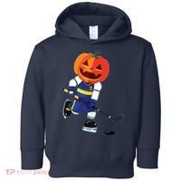 Halloween Ice Hockey Player Pumpkin Head Scary Gift Toddler Hoodie thumb 0