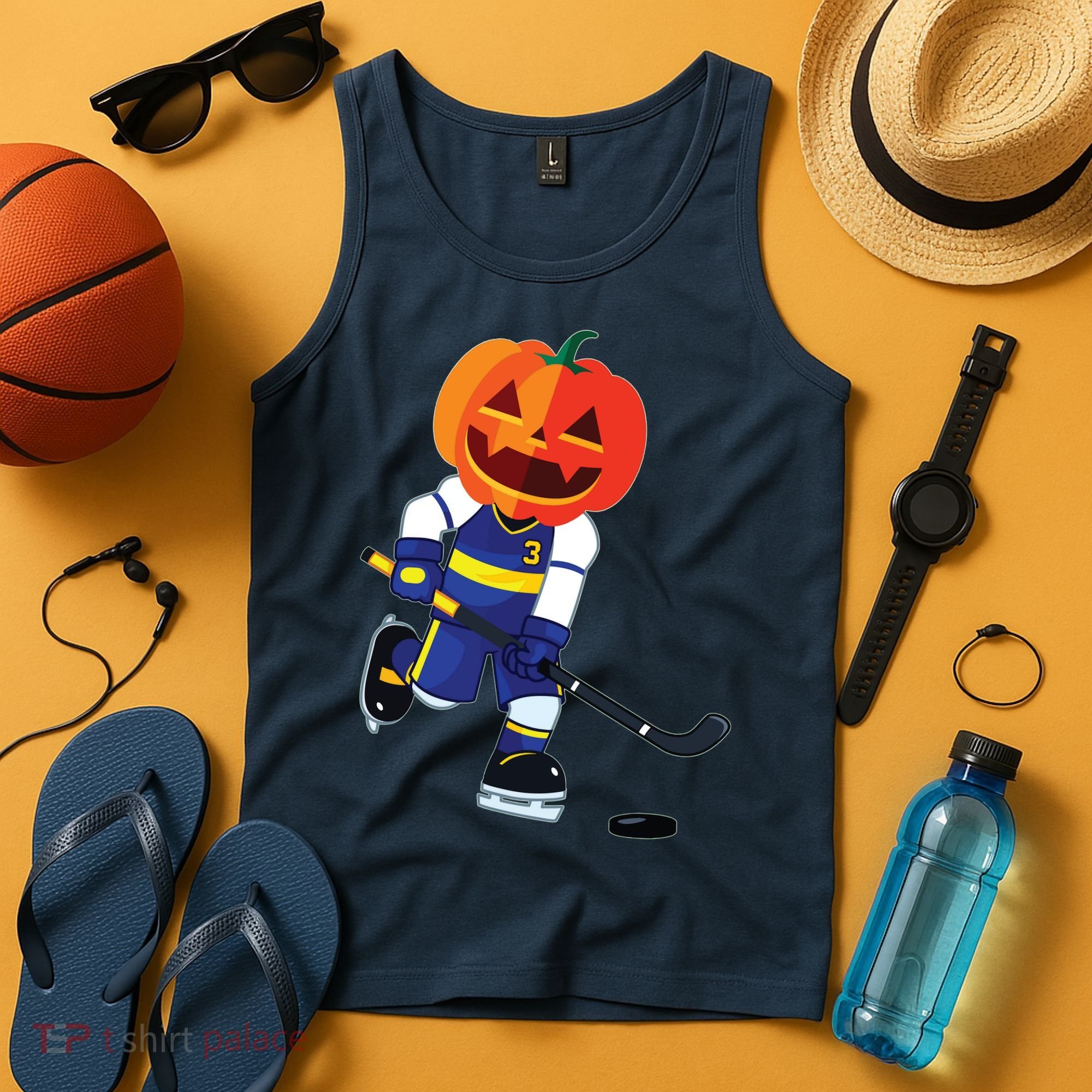 Halloween Ice Hockey Player Pumpkin Head Scary Gift Tank Top